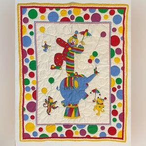 VTG Circus Clowns Elephant Polka Dots Unisex Baby Nursery Crib Blanket ~41x32”